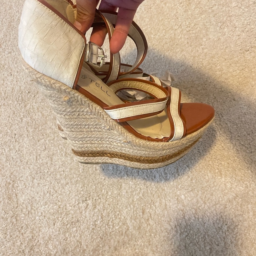 Kiss & Tell Stylish Cream and Brown Wedge Sandals - Picture 5 of 9